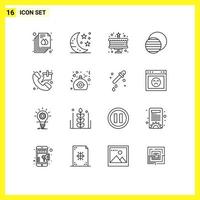 Set of 16 Vector Outlines on Grid for phone bag cake sun science Editable Vector Design Elements