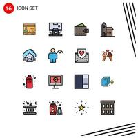 Pack of 16 Modern Flat Color Filled Lines Signs and Symbols for Web Print Media such as christian wallet center man accessories Editable Creative Vector Design Elements