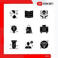 Creative Set of 9 Universal Glyph Icons isolated on White Background vector