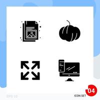 Modern Pack of 4 Icons Solid Glyph Symbols isolated on White Backgound for Website designing vector