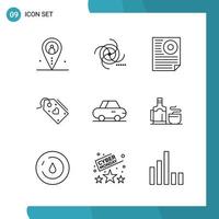 Vector Pack of 9 Outline Symbols Line Style Icon Set on White Background for Web and Mobile