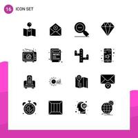 Group of 16 Solid Glyphs Signs and Symbols for basketball hands less diamond zoom Editable Vector Design Elements