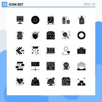 25 Thematic Vector Solid Glyphs and Editable Symbols of fruit investment bus cash money Editable Vector Design Elements