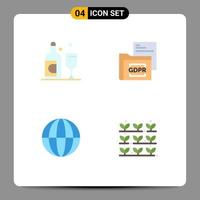 conjunto moderno de 4 iconos y símbolos planos, como la carpeta de datos globales de botella, elementos de diseño vectorial editables en Internet vector