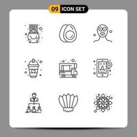 Universal Icon Symbols Group of 9 Modern Outlines of camping food easter drink relaxation Editable Vector Design Elements