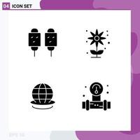 Group of 4 Solid Glyphs Signs and Symbols for corn earth fried farming planet Editable Vector Design Elements