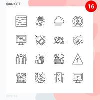 Pack of 16 creative Outlines of monitor ux seo ui element Editable Vector Design Elements