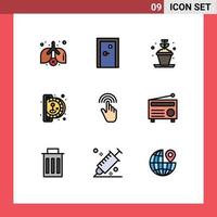 9 Thematic Vector Filledline Flat Colors and Editable Symbols of gestures play plant game insert coin Editable Vector Design Elements