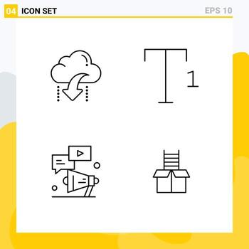 Mobile Interface Line Set of 4 Pictograms of download youtube arrow superscript marketing Editable Vector Design Elements