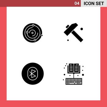 User Interface Pack of 4 Basic Solid Glyphs of spase multimedia health tool wireless Editable Vector Design Elements