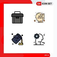 Set of 4 Vector Filledline Flat Colors on Grid for briefcase color suitcase human fill Editable Vector Design Elements