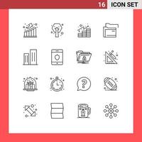 Set of 16 Modern UI Icons Symbols Signs for buildings network analytics server data Editable Vector Design Elements