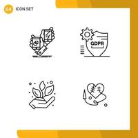 Pack of 4 creative Filledline Flat Colors of awareness security placement locked grower Editable Vector Design Elements