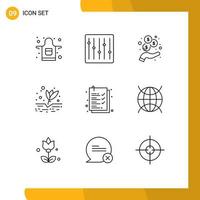 Editable Vector Line Pack of 9 Simple Outlines of internet clipboard investment check list farming Editable Vector Design Elements