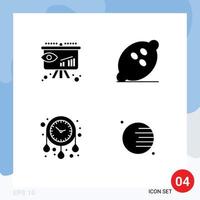 Mobile Interface Solid Glyph Set of 4 Pictograms of business clock strategy fruit watch Editable Vector Design Elements