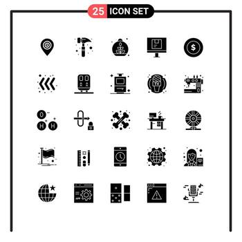 Set of 25 Modern UI Icons Symbols Signs for dollar coin online growing logistic computer Editable Vector Design Elements