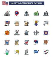 conjunto de 25 iconos del día de los ee.uu. símbolos americanos signos del día de la independencia para la bandera de los ee.uu. vector