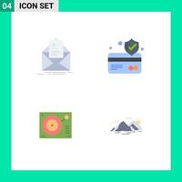 4 Thematic Vector Flat Icons and Editable Symbols of mail device email card protection player Editable Vector Design Elements