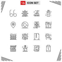 Outline Pack of 16 Universal Symbols of pin location day water drink Editable Vector Design Elements