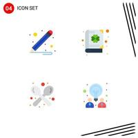 Modern Set of 4 Flat Icons Pictograph of pencil spoon clover coffee creative Editable Vector Design Elements