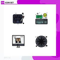 conjunto moderno de 4 colores planos de línea rellena pictograma de tic tac toe negocios chat teclado marketing elementos de diseño vectorial editables vector