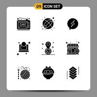 Group of 9 Modern Solid Glyphs Set for pin gps sms geolocation dollar Editable Vector Design Elements