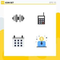 4 Flat Icon concept for Websites Mobile and Apps dumbbell schedule hardware walkie employee salary Editable Vector Design Elements