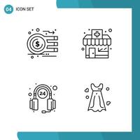 Vector Pack of 4 Outline Symbols Line Style Icon Set on White Background for Web and Mobile