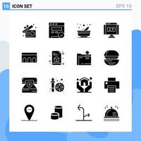 Modern 16 solid style icons Glyph Symbols for general use Creative Solid Icon Sign Isolated on White Background 16 Icons Pack vector