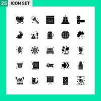 Pack of 25 Modern Solid Glyphs Signs and Symbols for Web Print Media such as electronics camcorder business nautical buoy Editable Vector Design Elements