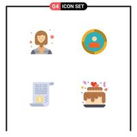 Set of 4 Modern UI Icons Symbols Signs for female dollar worker audience targeting hearts Editable Vector Design Elements