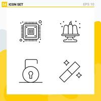 Collection of 4 Universal Line Icons Icon Set for Web and Mobile vector