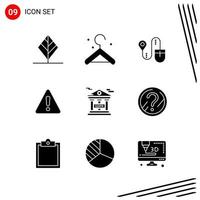 Collection of 9 Vector Icons in solid style Pixle Perfect Glyph Symbols for Web and Mobile Solid Icon Signs on White Background 9 Icons