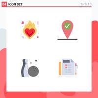 Pack of 4 Modern Flat Icons Signs and Symbols for Web Print Media such as fire business romance bowling plan Editable Vector Design Elements