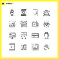16 conjunto de iconos símbolos de línea simple signo de esquema en fondo blanco para diseño de sitios web, aplicaciones móviles y medios impresos vector