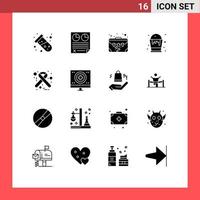 User Interface Pack of 16 Basic Solid Glyphs of hiv art report color suit case Editable Vector Design Elements
