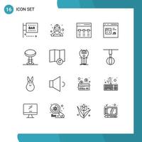 Pack of 16 creative Outlines of develop code profile interface hero Editable Vector Design Elements