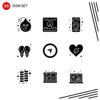 Collection of 9 Vector Icons in solid style Pixle Perfect Glyph Symbols for Web and Mobile Solid Icon Signs on White Background 9 Icons