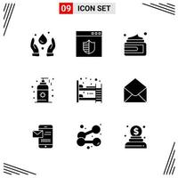 9 Icons Solid Style Grid Based Creative Glyph Symbols for Website Design Simple Solid Icon Signs Isolated on White Background 9 Icon Set vector