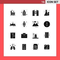 conjunto de 16 iconos de interfaz de usuario modernos símbolos signos para matraz de laboratorio de viaje de ciencias de la colina elementos de diseño vectorial editables vector