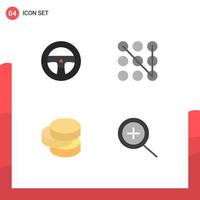 Pack of 4 Modern Flat Icons Signs and Symbols for Web Print Media such as steering in lock cash 5 Editable Vector Design Elements