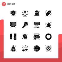 User Interface Pack of 16 Basic Solid Glyphs of certificate percent world day sale discount Editable Vector Design Elements