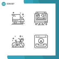 Vector Pack of 4 Outline Symbols Line Style Icon Set on White Background for Web and Mobile