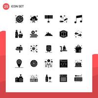 Group of 25 Solid Glyphs Signs and Symbols for music play army game pinball Editable Vector Design Elements