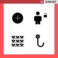 4 Icon Pack Solid Style Glyph Symbols on White Background Simple Signs for general designing vector