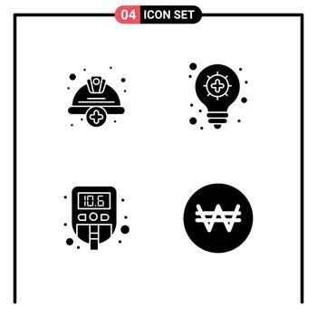Editable Vector Line Pack of 4 Simple Solid Glyphs of add medical helmet light bulb test Editable Vector Design Elements