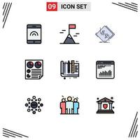 Universal Icon Symbols Group of 9 Modern Filledline Flat Colors of education architect network two page Editable Vector Design Elements