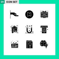 9 User Interface Solid Glyph Pack of modern Signs and Symbols of spa magnet learning power greenhouse Editable Vector Design Elements