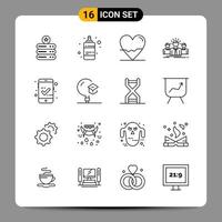 16 Black Icon Pack Outline Symbols Signs for Responsive designs on white background 16 Icons Set vector