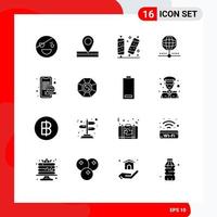 Modern Set of 16 Solid Glyphs Pictograph of network database candy connect sweet Editable Vector Design Elements